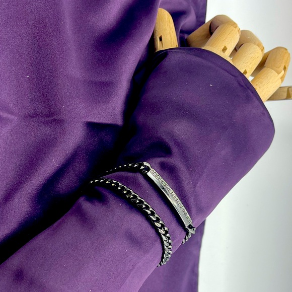 King Ice: Black Stainless Steel Link Wrap Bracelet with Fold Over Clasp Closure - Picture 14 of 14